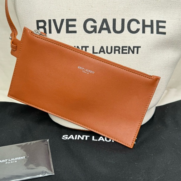 Saint Laurent Rive Gauche Bucket Bag in Canvas and Leather, adjustable strap - Picture 2 of 9